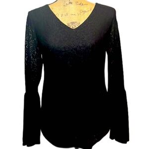 WHBM Black Lace Bell Sleeved Top